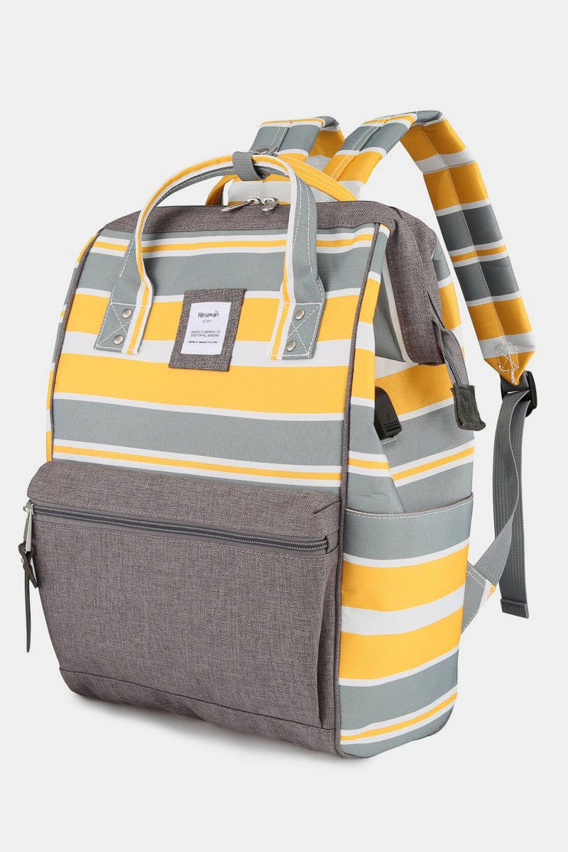 Himawari Striped Waterproof Nylon Backpack Bag with Side Pockets - Trendsi