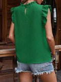 Ruffled Frill Mock Neck Cap Sleeve Blouse - Trendsi