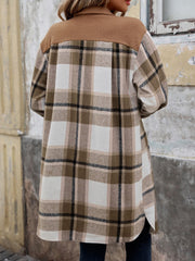 Plaid Button Up Long Sleeve Coat - Trendsi