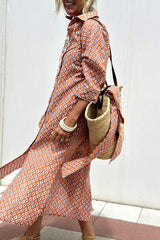 Tied Button Up Three-Quarter Sleeve Dress - Trendsi - Flyclothing LLC