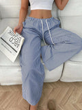 Drawstring Striped Wide Leg Pants - Trendsi - Flyclothing LLC