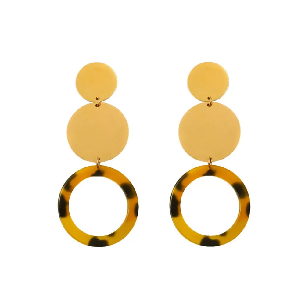 18K Gold-Plated Geometric Circle Dangle Earrings - Trendsi - Flyclothing LLC