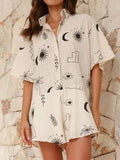 Printed Collared Neck Half Sleeve Romper - Trendsi - Flyclothing LLC