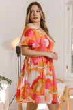 ODDI Full Size Printed Tied Back Short Sleeve Mini Dress - Trendsi