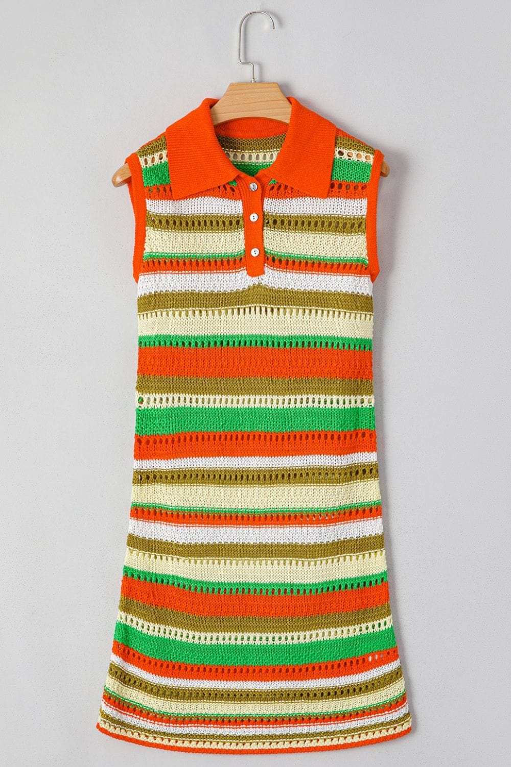 Openwork Stripe Sleeveless Sweater Dress - Trendsi - Flyclothing LLC