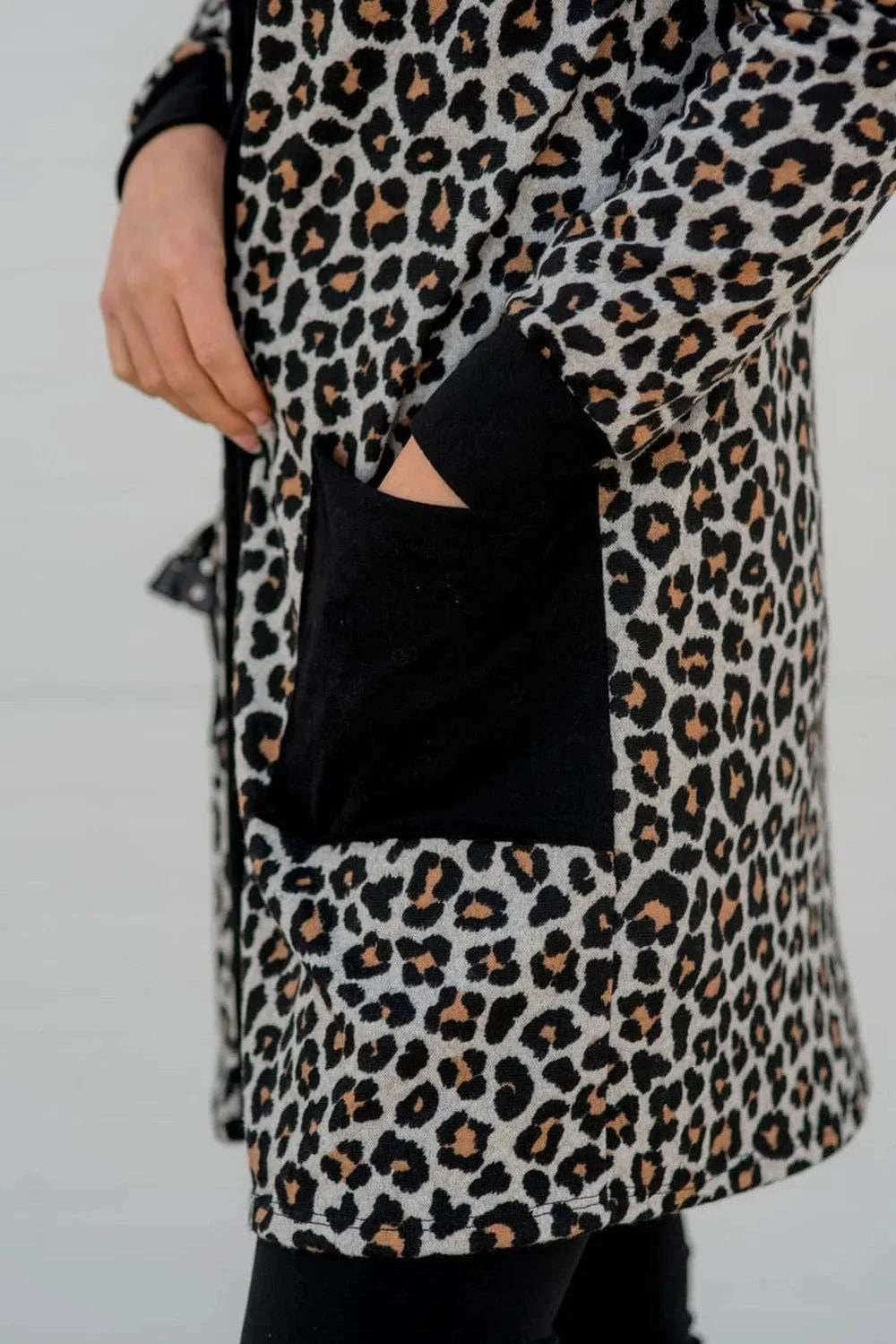 Pocketed Leopard Open Front Cover Up - Trendsi - Flyclothing LLC