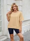 Round Neck Short Sleeve T-Shirt - Trendsi - Flyclothing LLC
