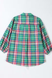 Plaid Collared Neck Three-Quarter Sleeve Shirt - Trendsi - Flyclothing LLC