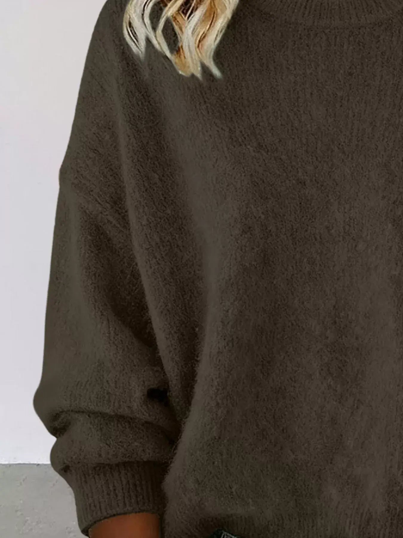 Full Size Round Neck Dropped Shoulder Sweater Plus Size - Trendsi - Flyclothing LLC