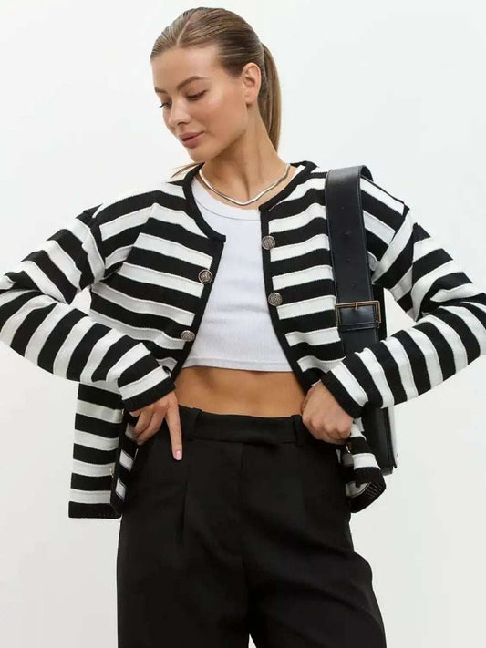 Striped Dropped Shoulder Long Sleeve Cardigan - Trendsi - Flyclothing LLC
