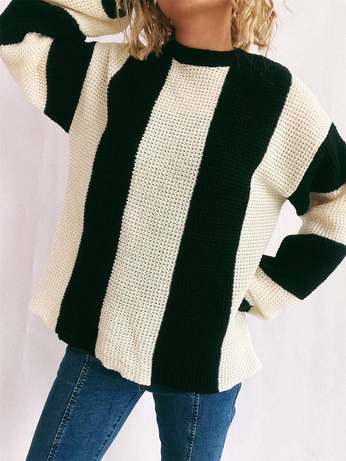 Color Block Round Neck Long Sleeve Sweater - Trendsi - Flyclothing LLC