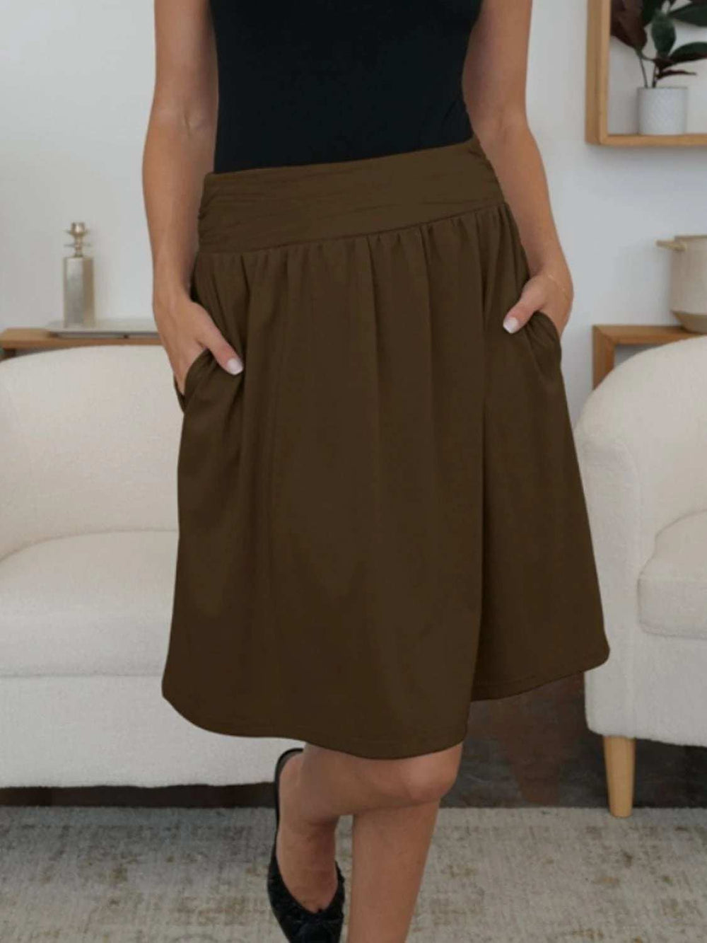 Elastic Waist Skirt with Pockets - Trendsi - Flyclothing LLC