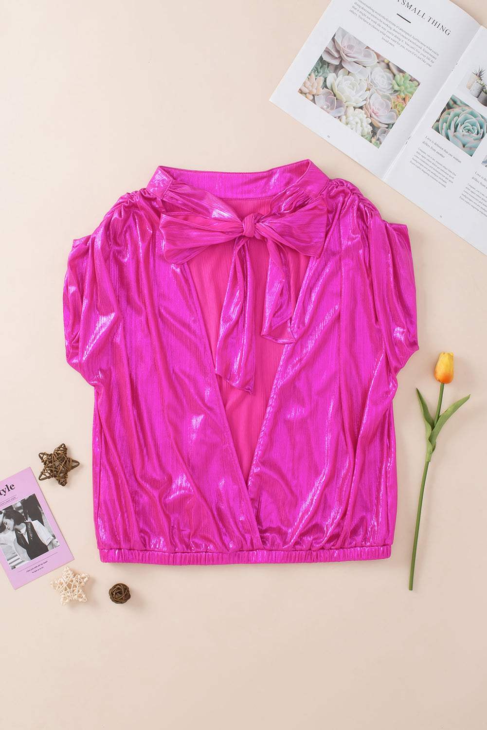 Tied Backless Round Neck Cap Sleeve Blouse - Trendsi - Flyclothing LLC
