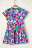 Ruffled Printed Notched Short Sleeve Mini Dress - Trendsi - Flyclothing LLC