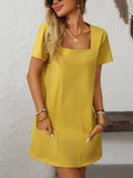 Mandy Square Neck Short Sleeve Mini Dress - Trendsi