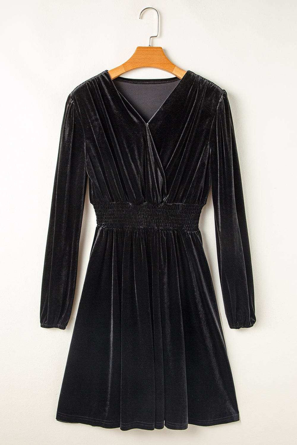 Surplice Long Sleeve Velvet Dress - Trendsi - Flyclothing LLC