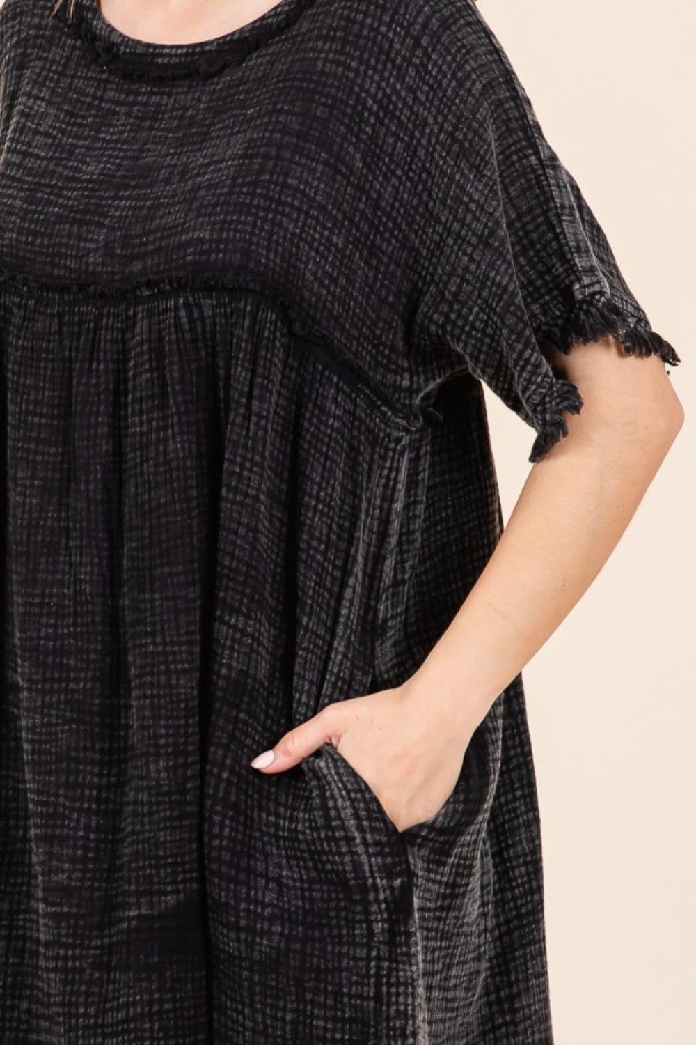 Culture Code Full Size Short Sleeve Babydoll Texture Dress with Pockets - Trendsi