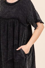 Culture Code Full Size Short Sleeve Babydoll Texture Dress with Pockets - Trendsi