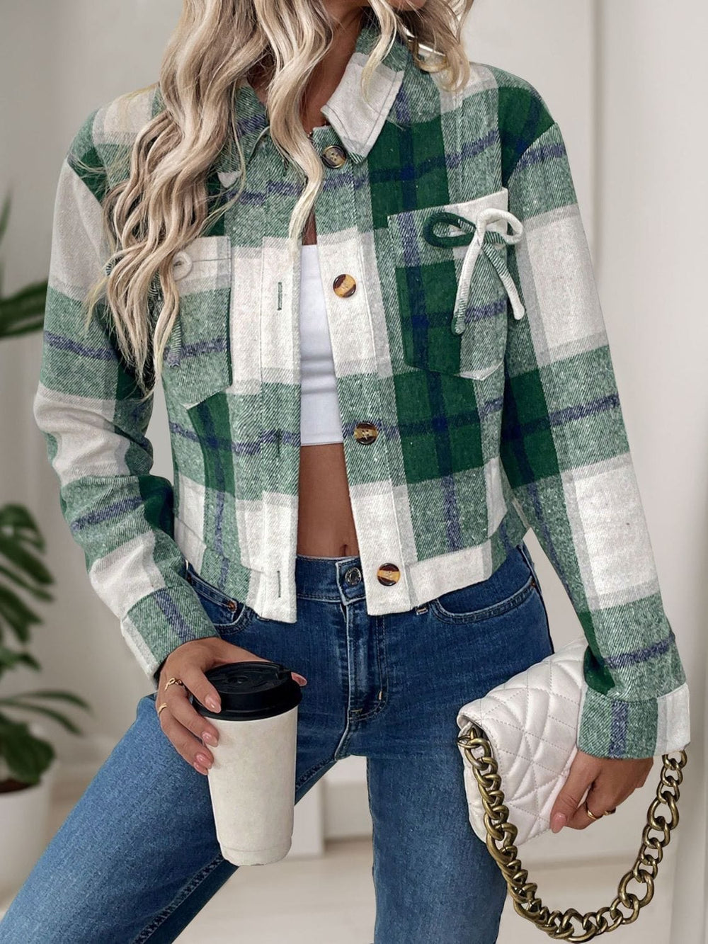 Perfee Color Block Button Up Jacket - Trendsi