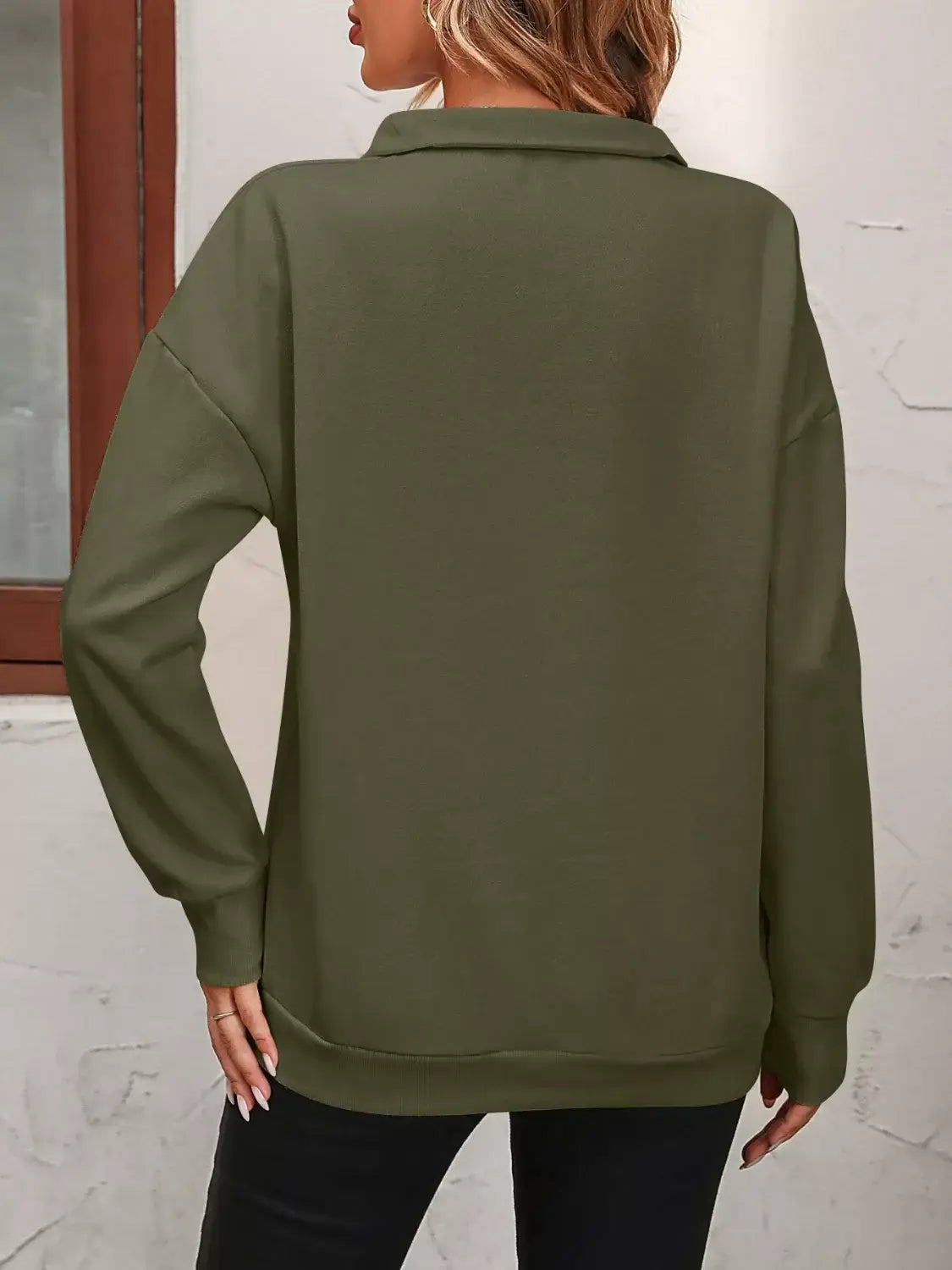 Quarter Zip Dropped Shoulder Sweatshirt - Trendsi - Flyclothing LLC