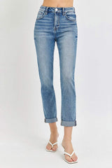 Risen Full Size High Rise Cropped Roll Up Jeans - Trendsi - Flyclothing LLC