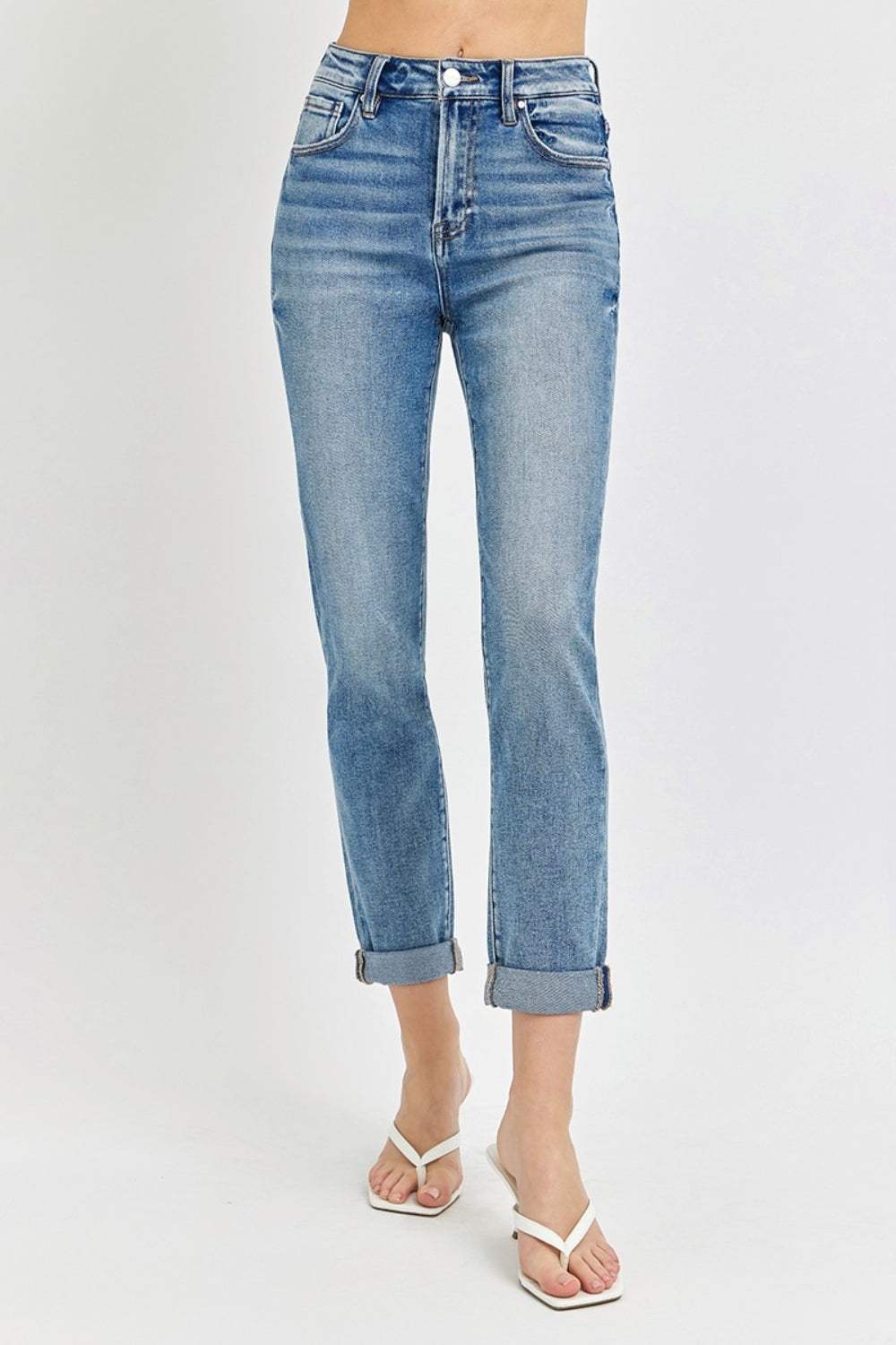 Risen Full Size High Rise Cropped Roll Up Jeans - Trendsi - Flyclothing LLC
