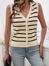 Striped V-Neck Knit Tank - Trendsi - Flyclothing LLC