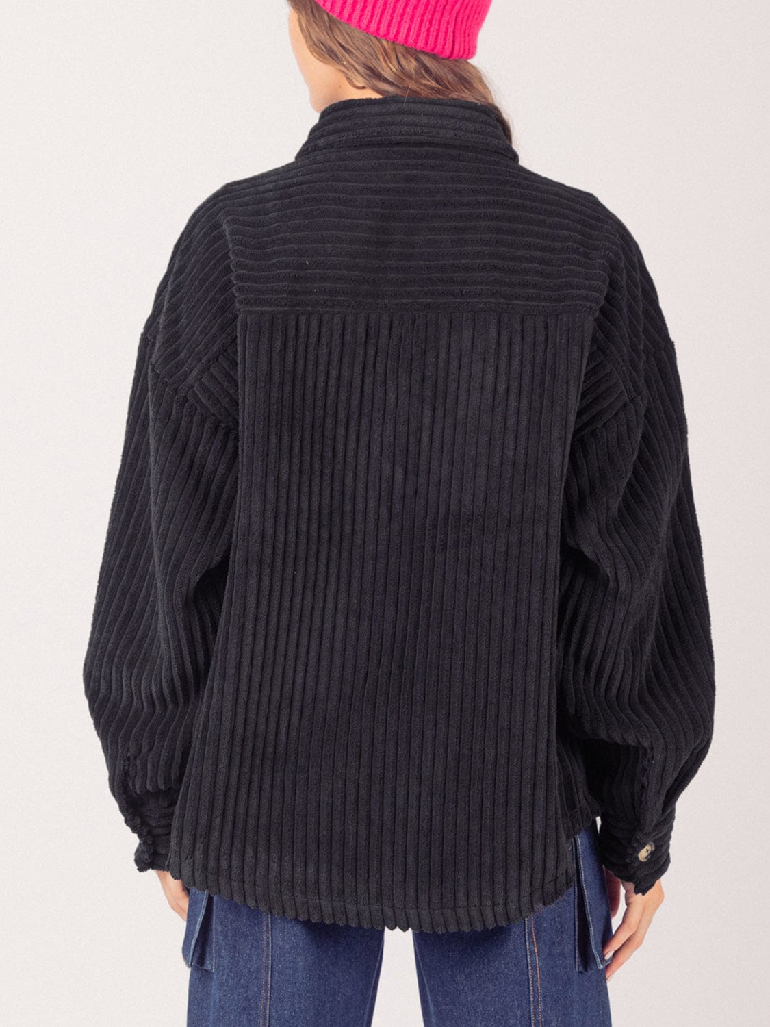 Button Up Long Sleeve Corduroy Jacket - Trendsi
