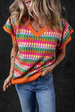 Contrast Striped V-Neck Knit Top - Trendsi - Flyclothing LLC