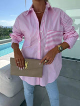 Striped Button Up Long Sleeve Shirt - Trendsi - Flyclothing LLC