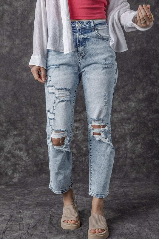 Distressed High Waist Jeans - Trendsi - Flyclothing LLC