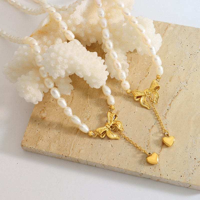 Titanium Steel Freshwater Pearl Heart Necklace - Trendsi - Flyclothing LLC