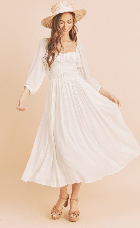 Aemi + Co Ruffled Smocked Square Neck Balloon Sleeve Dress - Trendsi