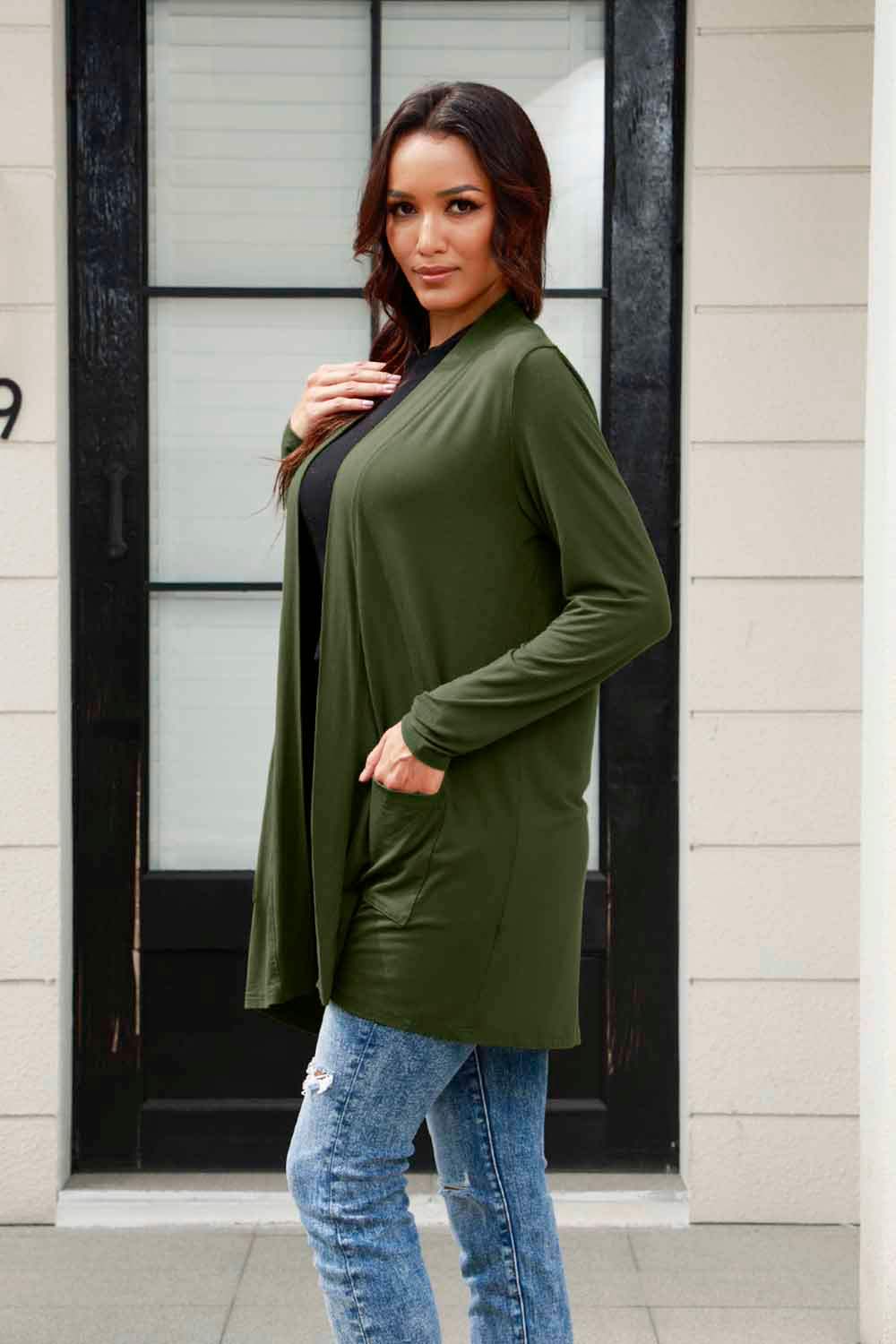 Basic Bae Full Size Open Front Long Sleeve Cardigan with Pockets - ShopBasicbae - Flyclothing LLC