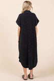 Mittoshop Mineral Wash V Neck Button Up Midi Shirt Dress - Trendsi