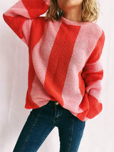 Color Block Round Neck Long Sleeve Sweater - Trendsi - Flyclothing LLC