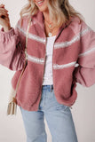Lace Detail Zip Up Sherpa Patchwork Jacket - Trendsi - Flyclothing LLC