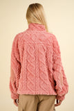 VERY J Fuzzy Fleece Half Zip Cable Pattern Sweatshirt - Trendsi