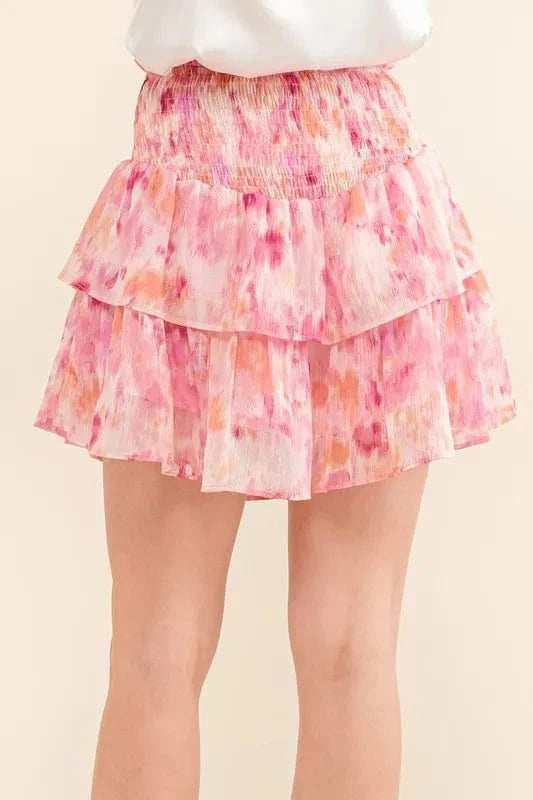 And The Why Printed Lurex Smocked Waist Tiered Skort - Trendsi - Flyclothing LLC