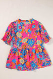 Peplum Printed Notched Short Sleeve Blouse - Trendsi - Flyclothing LLC