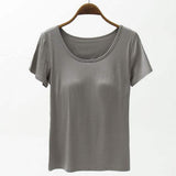 Round Neck Modal T-Shirt with Bra - Trendsi - Flyclothing LLC