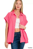 Zenana Woven Airflow Button Down Shirt - Trendsi - Flyclothing LLC