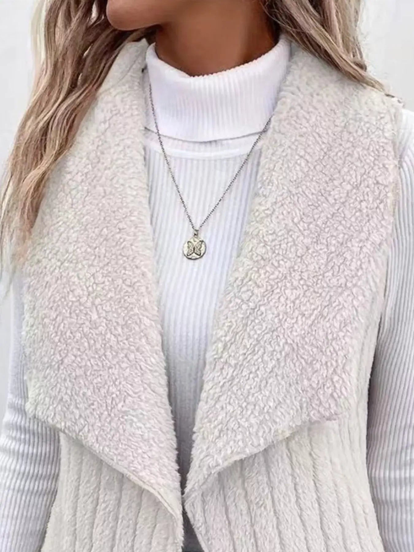 Cozy Fleece Open Front Vest Coat - Trendsi - Flyclothing LLC