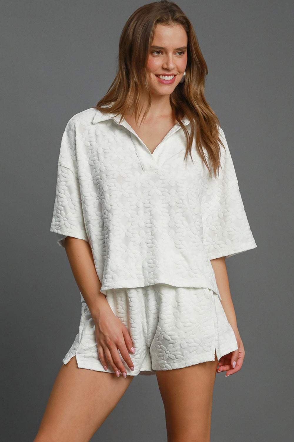 Umgee Floral Elastic Waist Jacquard Shorts with Pockets - Trendsi - Flyclothing LLC