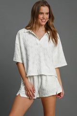 Umgee Floral Elastic Waist Jacquard Shorts with Pockets - Trendsi - Flyclothing LLC