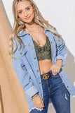 And The Why Button Front Flap Pocket Ripped Denim Jacket - Trendsi