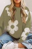 Round Neck Floral Pattern Color Contrast Design Long Sleeve Sweater - Trendsi - Flyclothing LLC