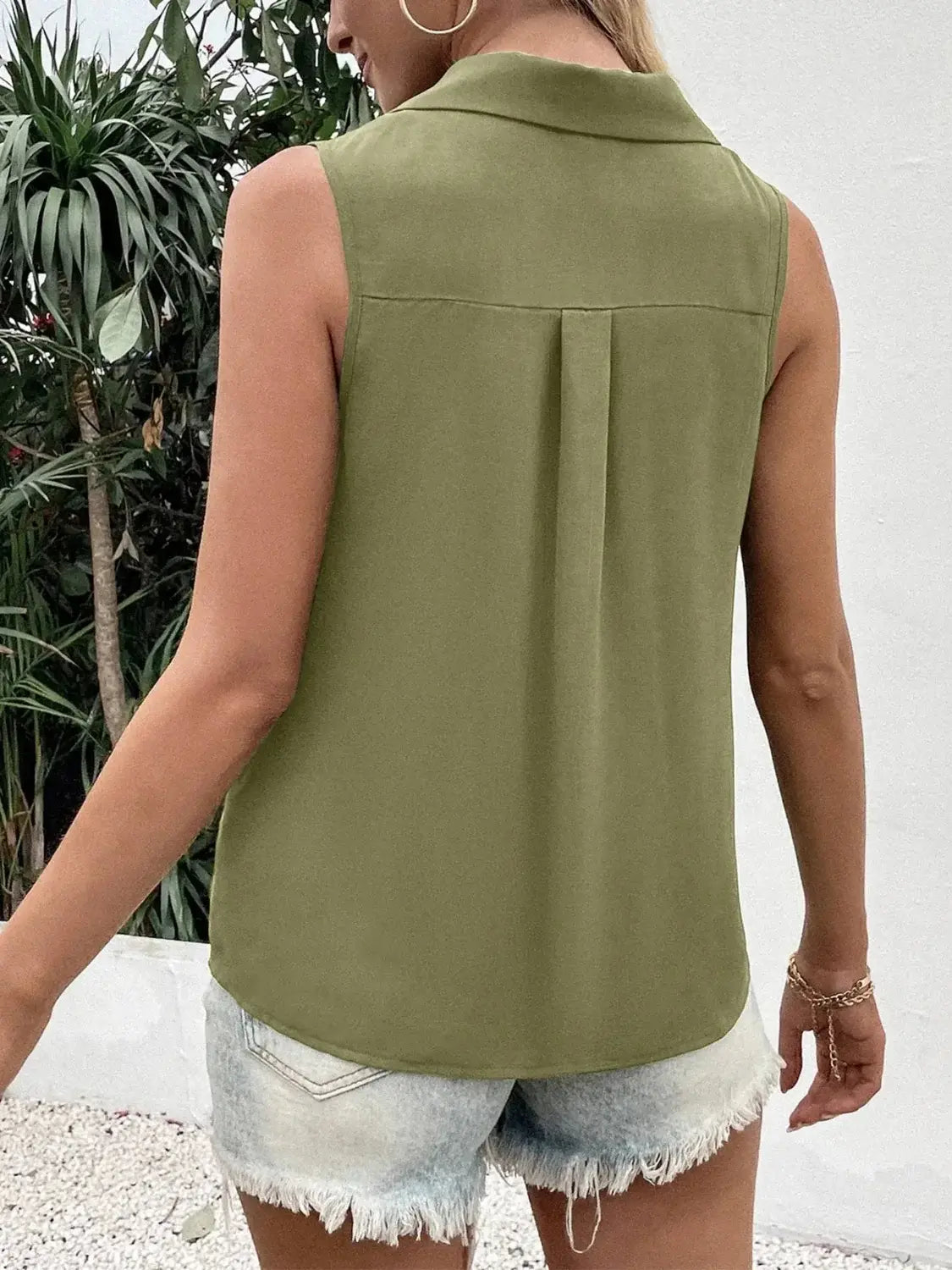 Johnny Collared Button Up Sleeveless Top - Trendsi - Flyclothing LLC