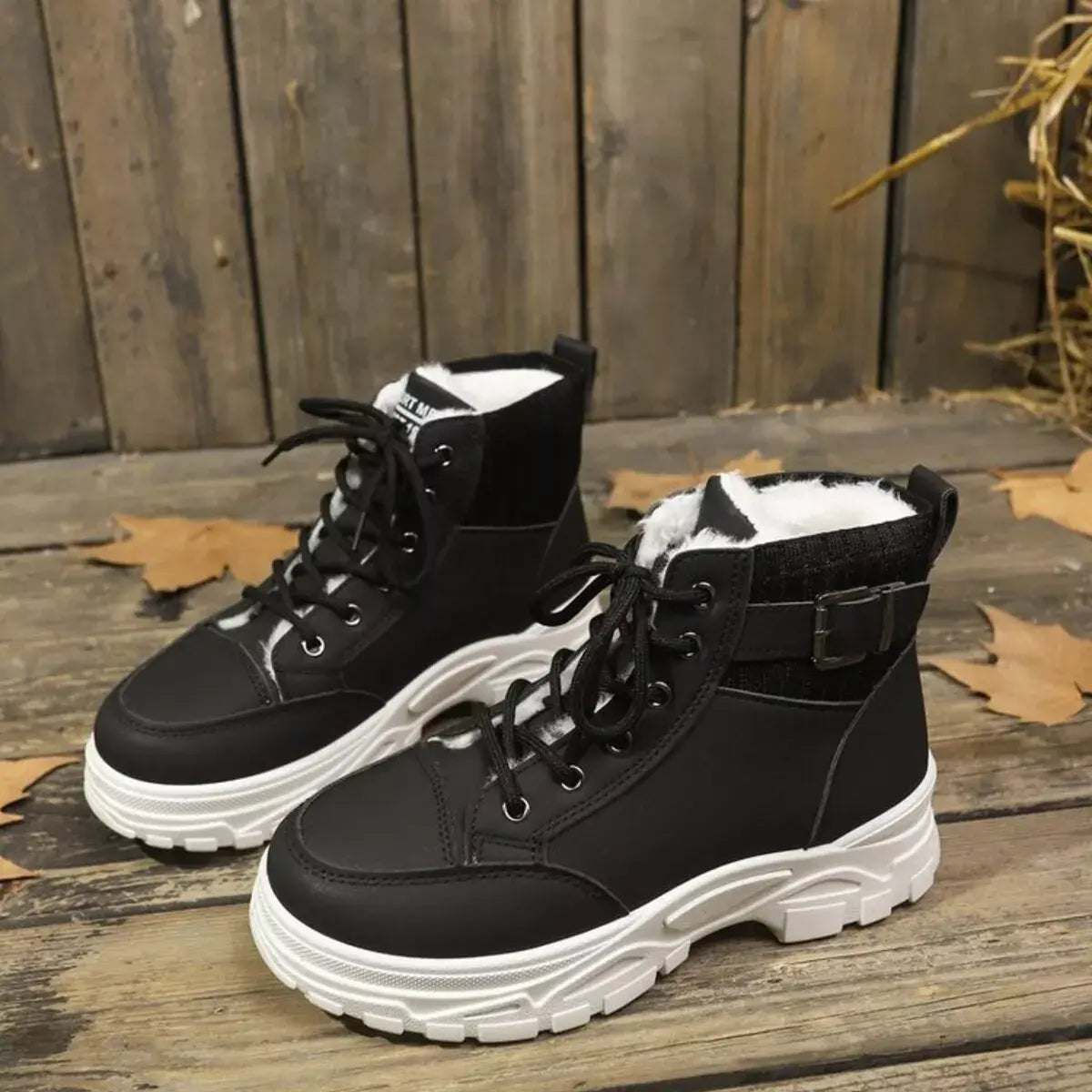 Plush Lining Lace Up Boots - Trendsi - Flyclothing LLC