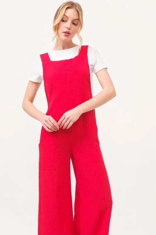 And The Why Gauze Loose Fit Tied Back Overalls - Trendsi - Flyclothing LLC